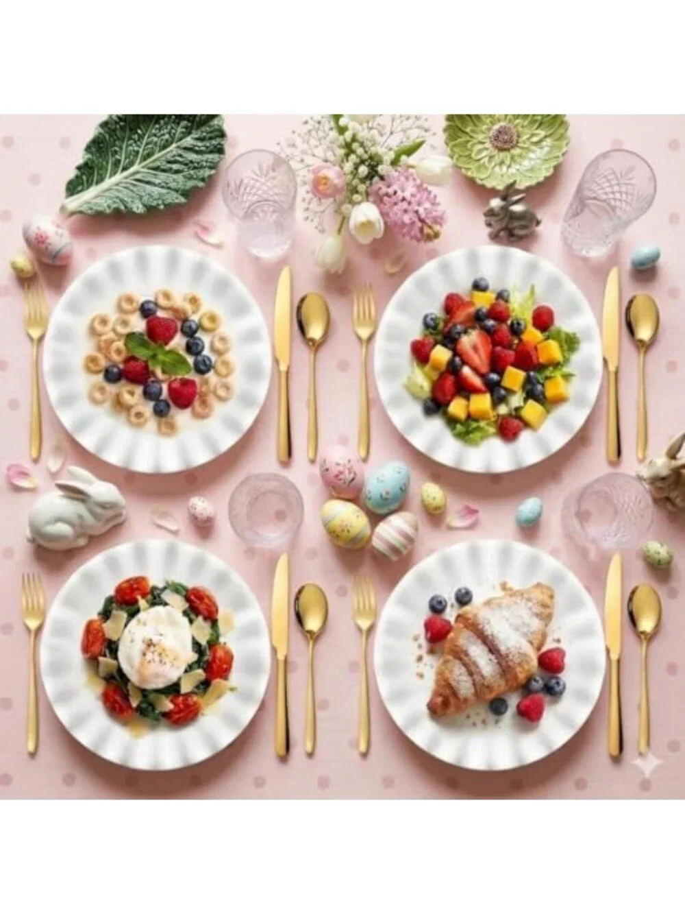 Set of 4 Unbreakable Scalloped Edge Melamine Dinner Plates - Shatter-Proof